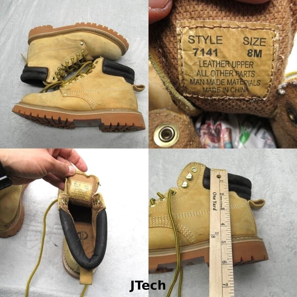 Construction Work Boots Men 8 M Leather Lace Up Rugged Labor Work Mechanic